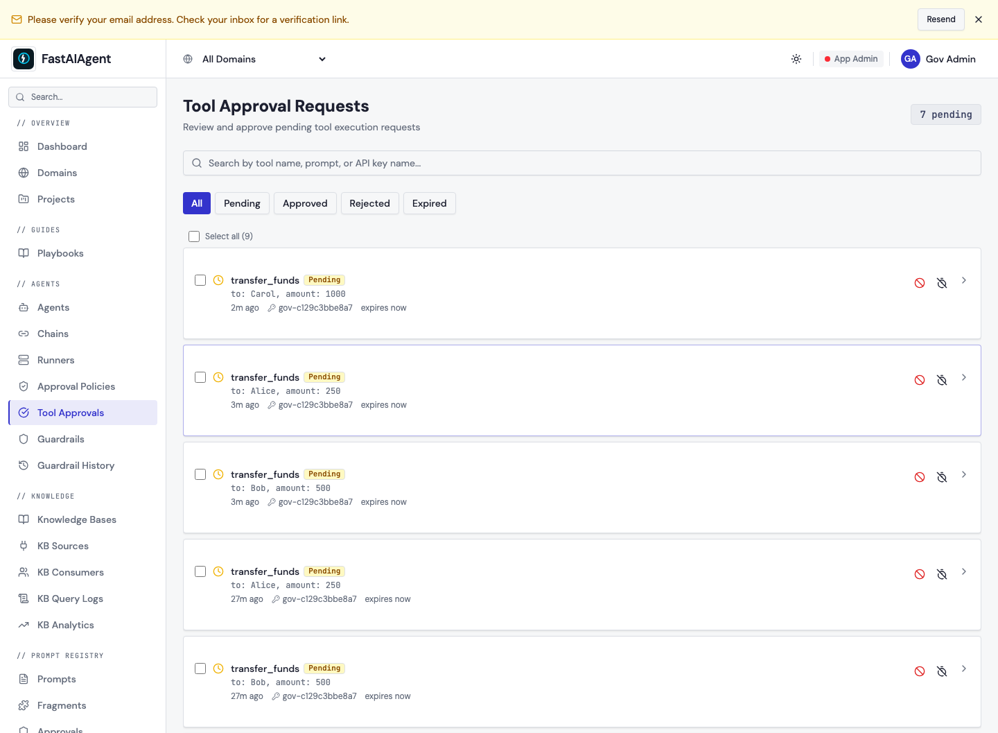 Tool approval requests pending in the console