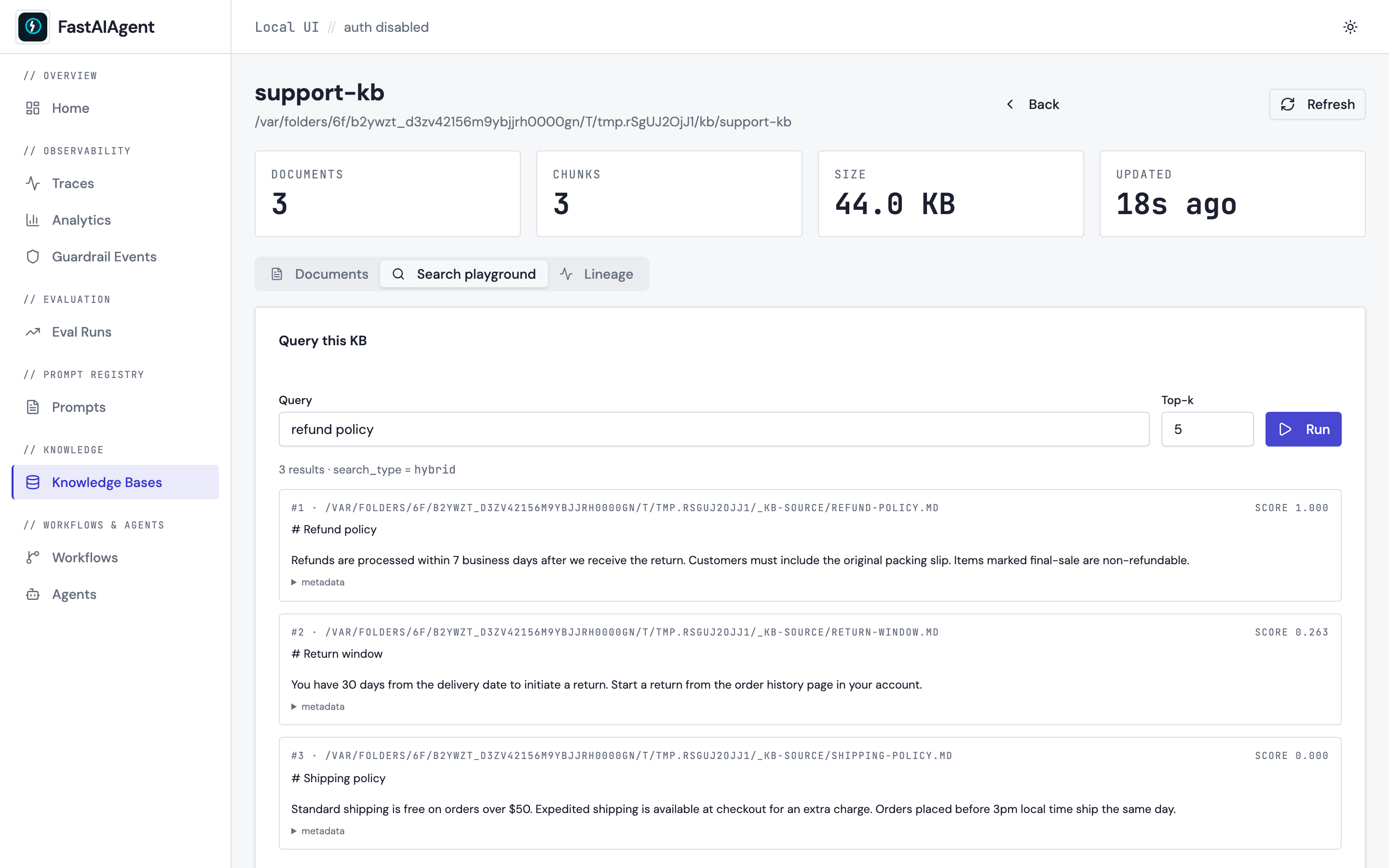 KB search playground