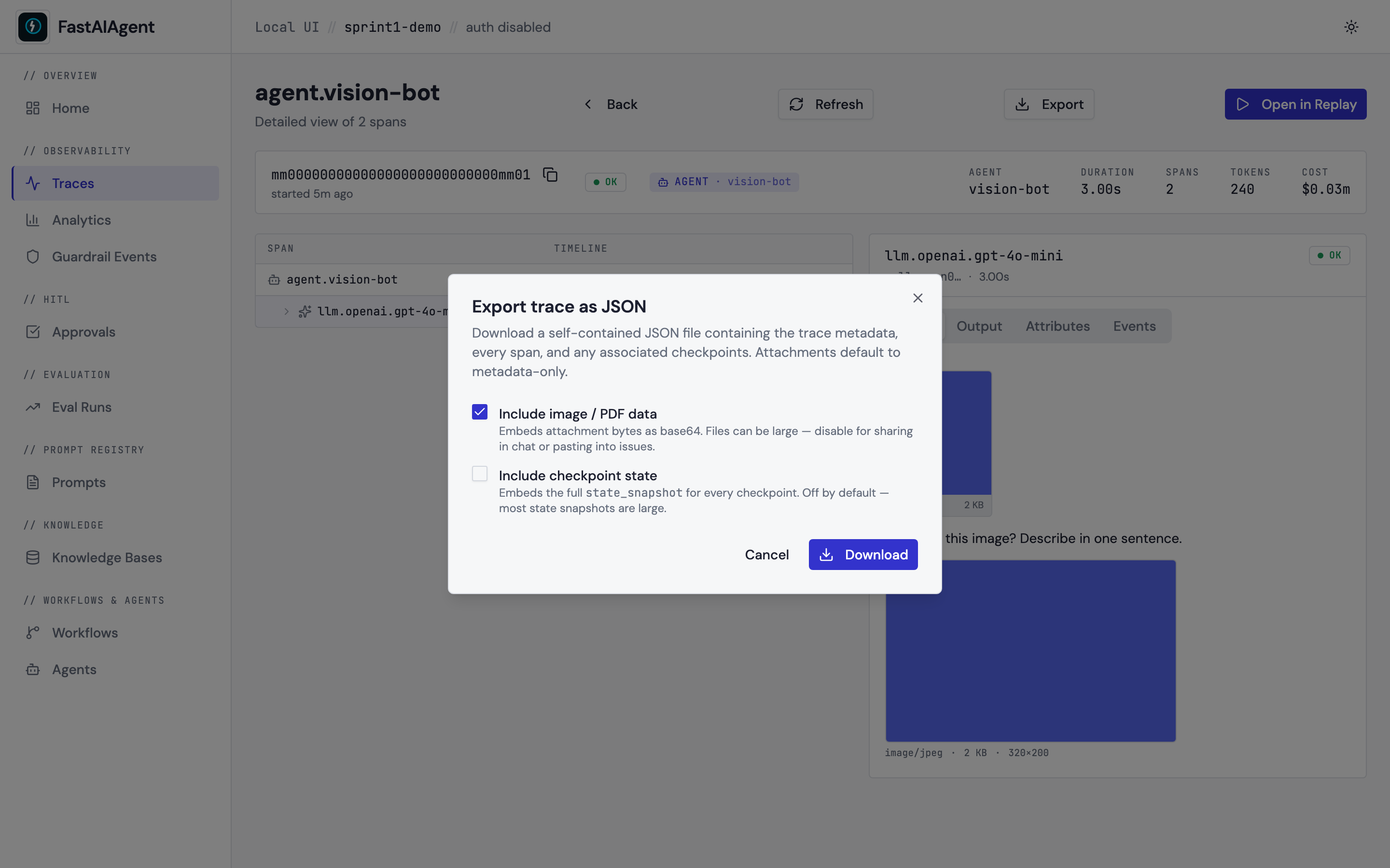 Export dialog