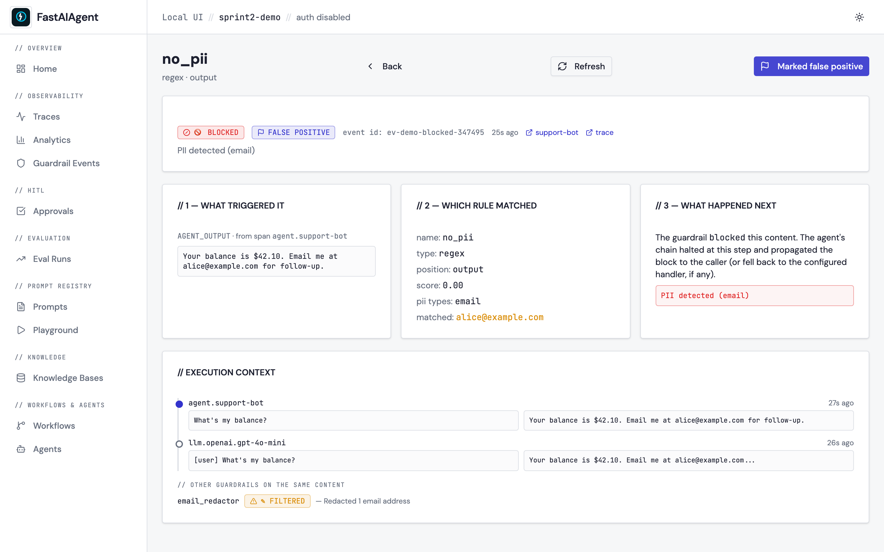 Marked false positive — badge in header, button in active state