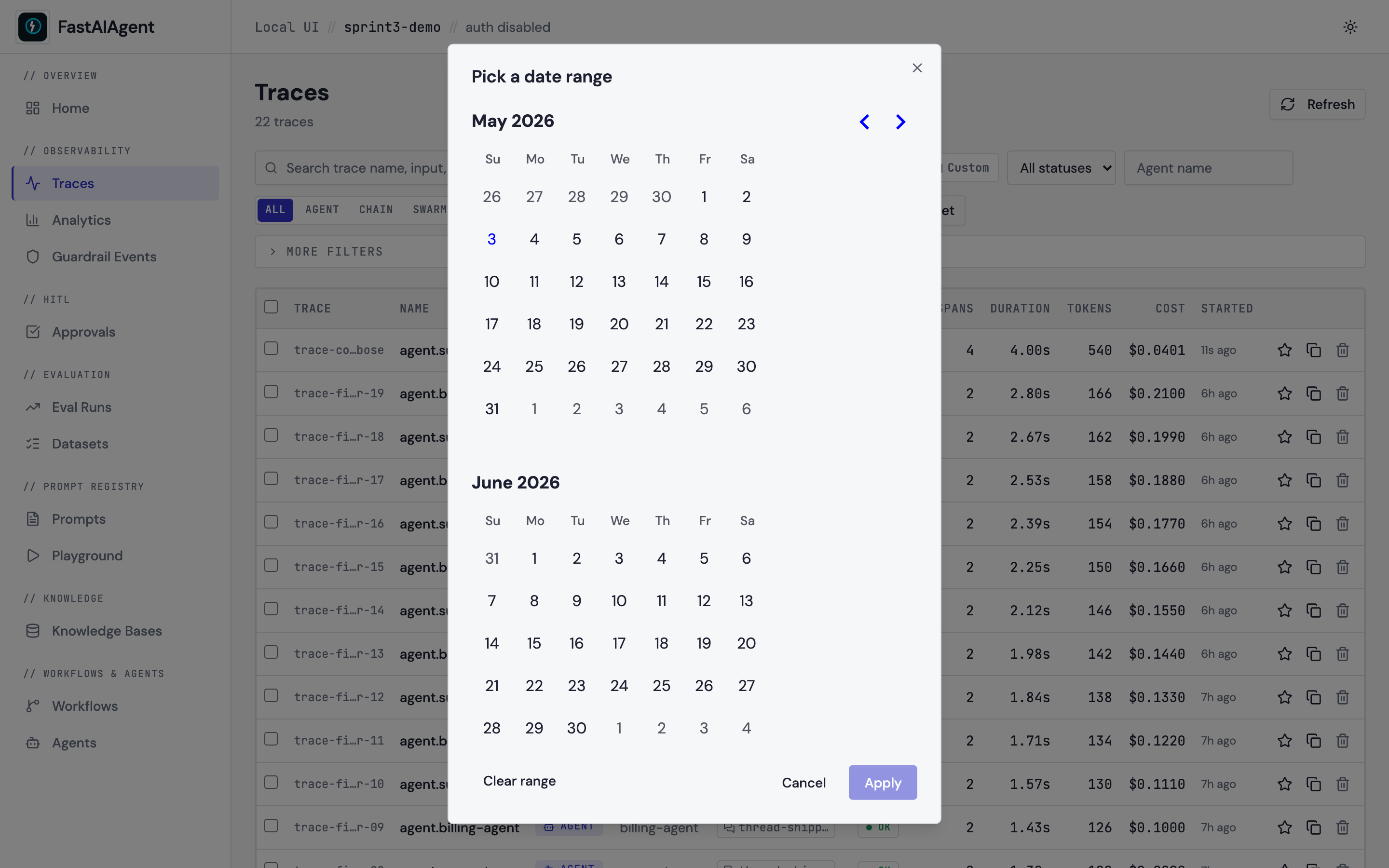 Custom date range picker