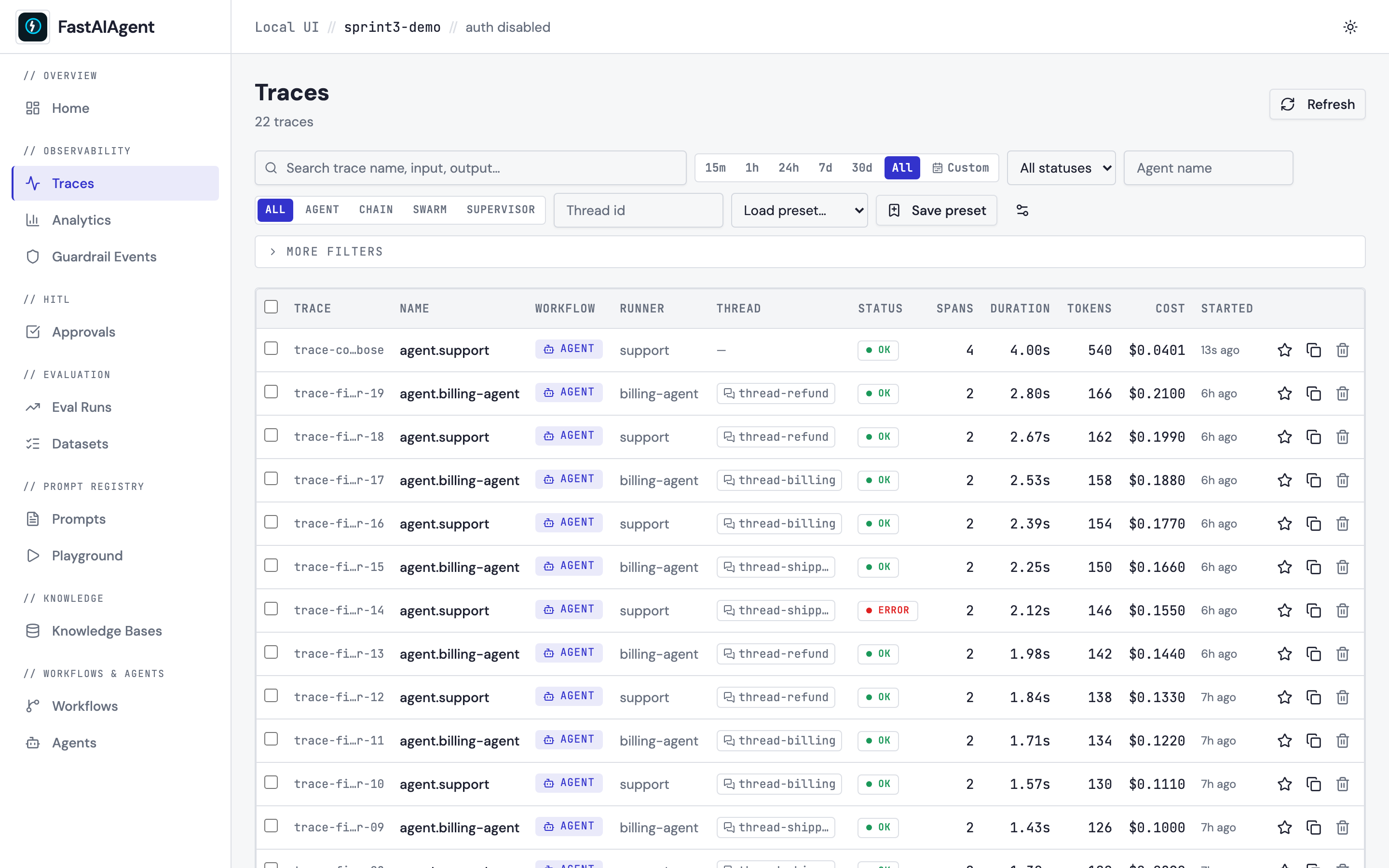 Presets dropdown + manage